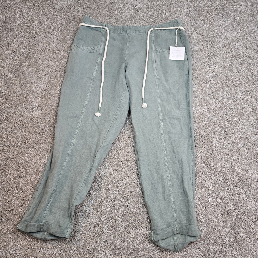 C&C California Linen Blend size  XL cuffed cropped Blend Green Stretch Pants